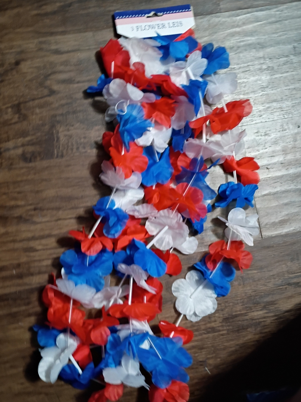 Red White and Blue Flower Lei Necklace
